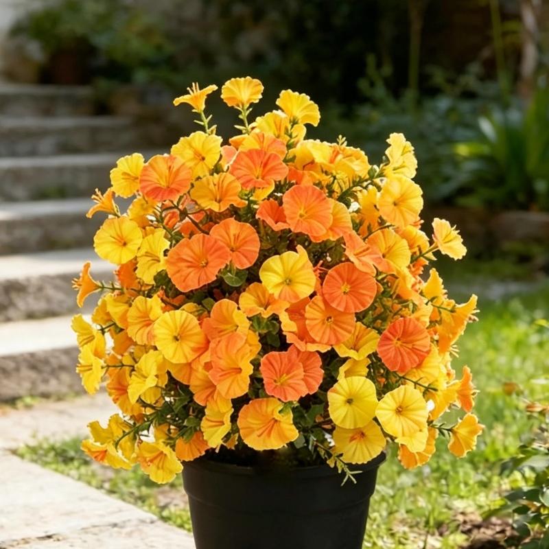 Artificial Plant Outdoor Artificial Morning Glory Flower Ground Stake Weather Resistant Plastic Flower For Garden Patio
