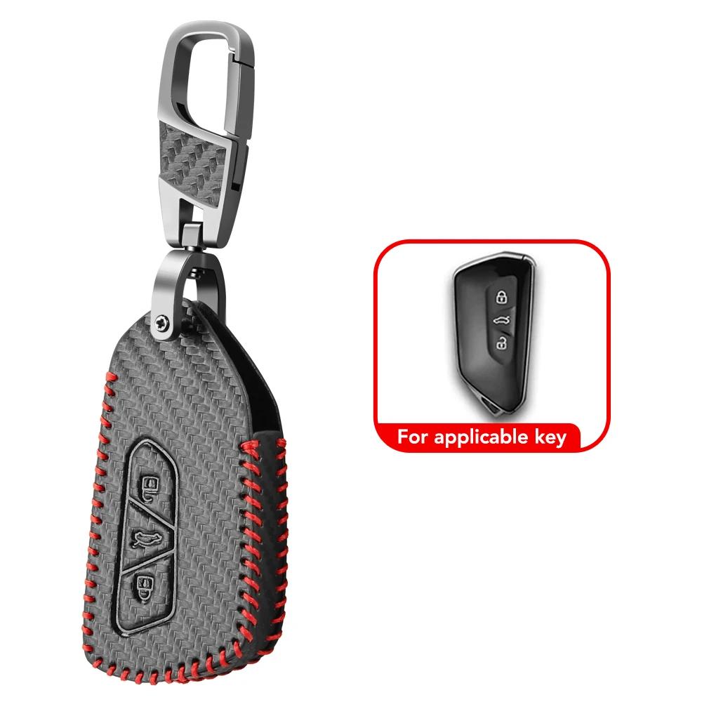 Carbon Fiber Leather Car Key Case Cover For Vw Volkswagen Polo Tiguan Passat Golf Jetta Lavida Skoda Octavia