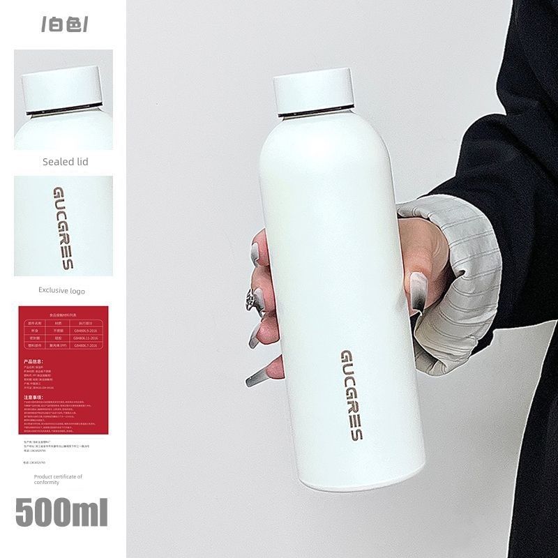 

Simple Handle Stainless Steel Large-Capacity Thermos Cup for Couples, High-Looking Coffee Cup for Students, Outdoor Sports Water Cup 350Ml-750Ml Medium Size-White (Laser Model)