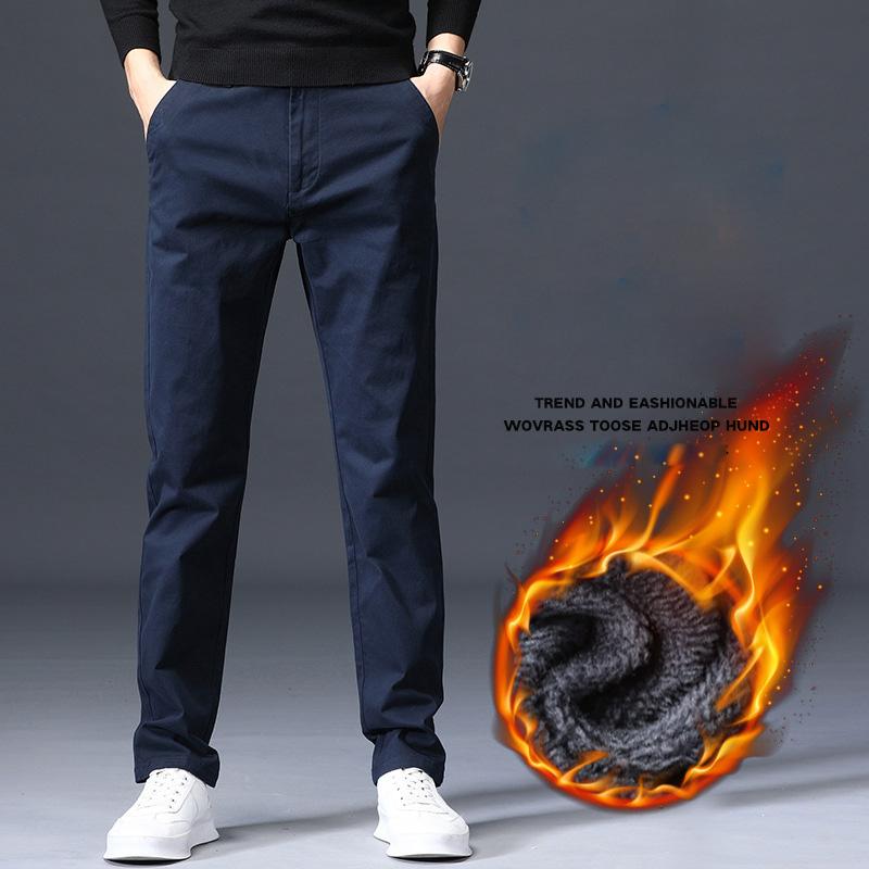 

2025 Новые мужские осенне-зимние бархатные/обычные повседневные брюки облегающего кроя с прямыми штанинами, эластичные деловые универсальные длинные брюки 33