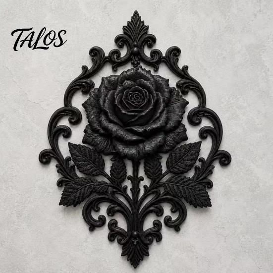 Niche Home Decoration Gothic Rose Wall Decor, 3D Printed Black Matte Floral Relief Hanging Dark Romantic Sculpture Sculpture, Baroque Style
