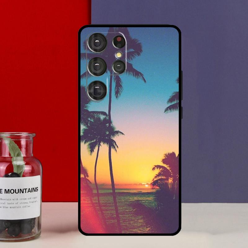sunset palm trees Funda Case For Samsung Galaxy S25 Ultra S9 S10 S20 S21 FE S22 S23 Plus S24 Ultra Phone Cover