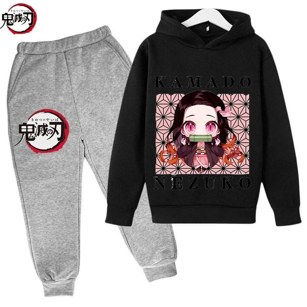 Demon Slayer Anime Tanjiro And Nezuko Kid Hoodie Sweatshirt Child Korean Kpop Street Style Sweatshirt Girl Streetwear Suit