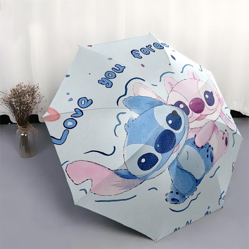 Disney Stitch,Love Automatic Opening and Closing Umbrella - Suitable for All Occasion and Business Umbrella, Unisex Portable Tri-fold Small