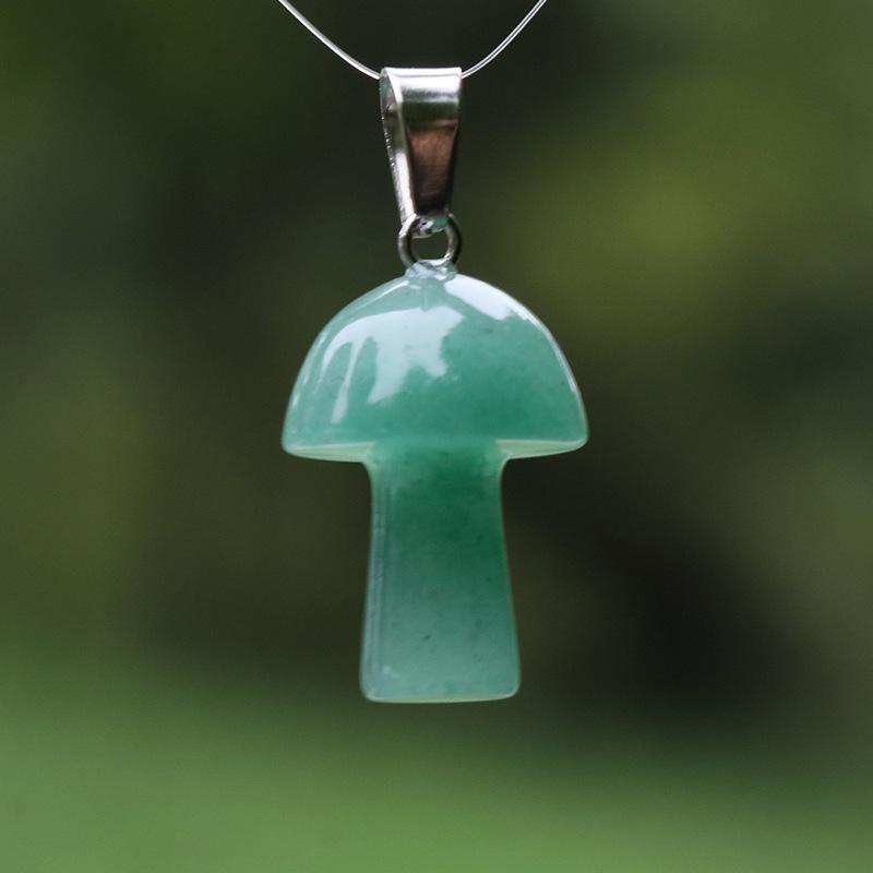 2cm Natural Crystal Jade & Pink Tiger Eye Mushroom Necklace Pendant