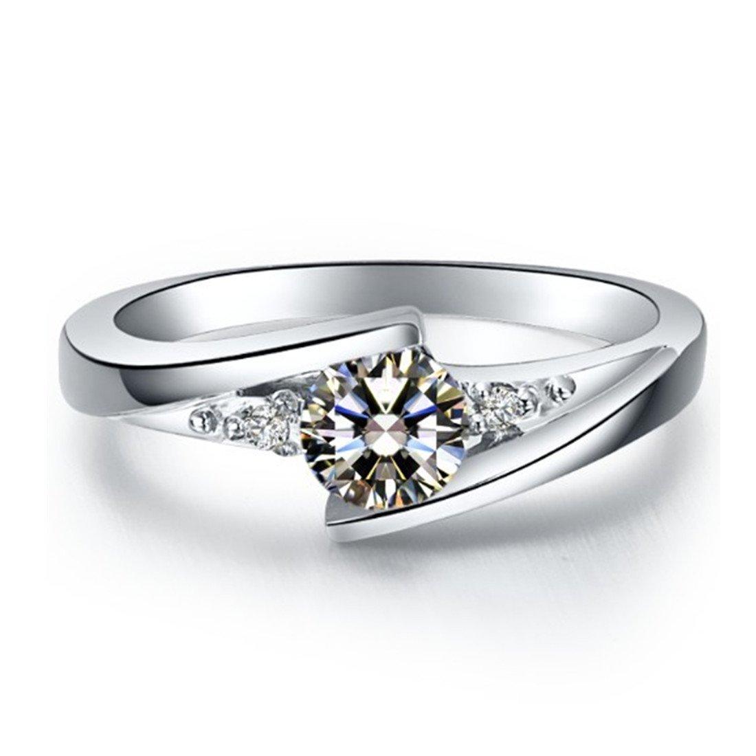 

Sterling Silver Wedding Ring Engagement Ring Simulated Diamond Platinum Jewelry Beautiful Case Gift for Girls Stamp PT950 [THREE MAN] Women s 0.5CT