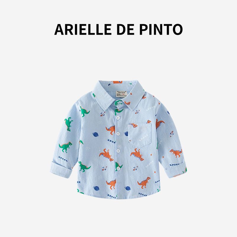 Французский бренд Arielle De Pinto Новый осенний комплект для мальчика Рубашка со свежим дизайном маленького динозавра Повседневный топ Куртка Dinosaur Shirt 110