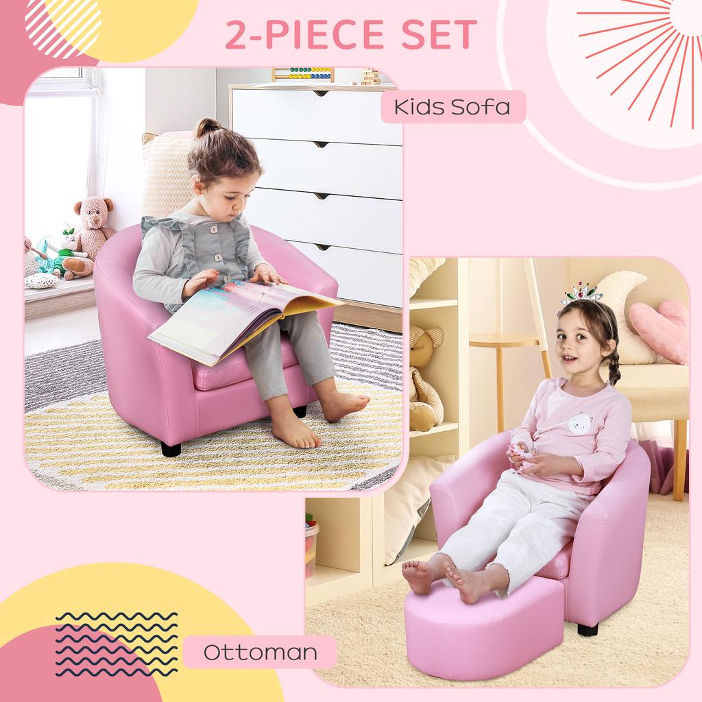 Kids Toddler Sofa Children's Armchair Footstool with Thick Padding, Anti-skid Foot Pads, 30 X 28 X 21cm, Pink