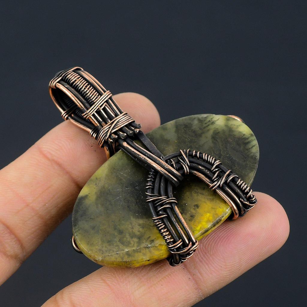 Bumblebee Jasper Pendant, 999 Copper Wire Wrapped Gemstone Jewelry, Handmade Pendant, For Mother Day