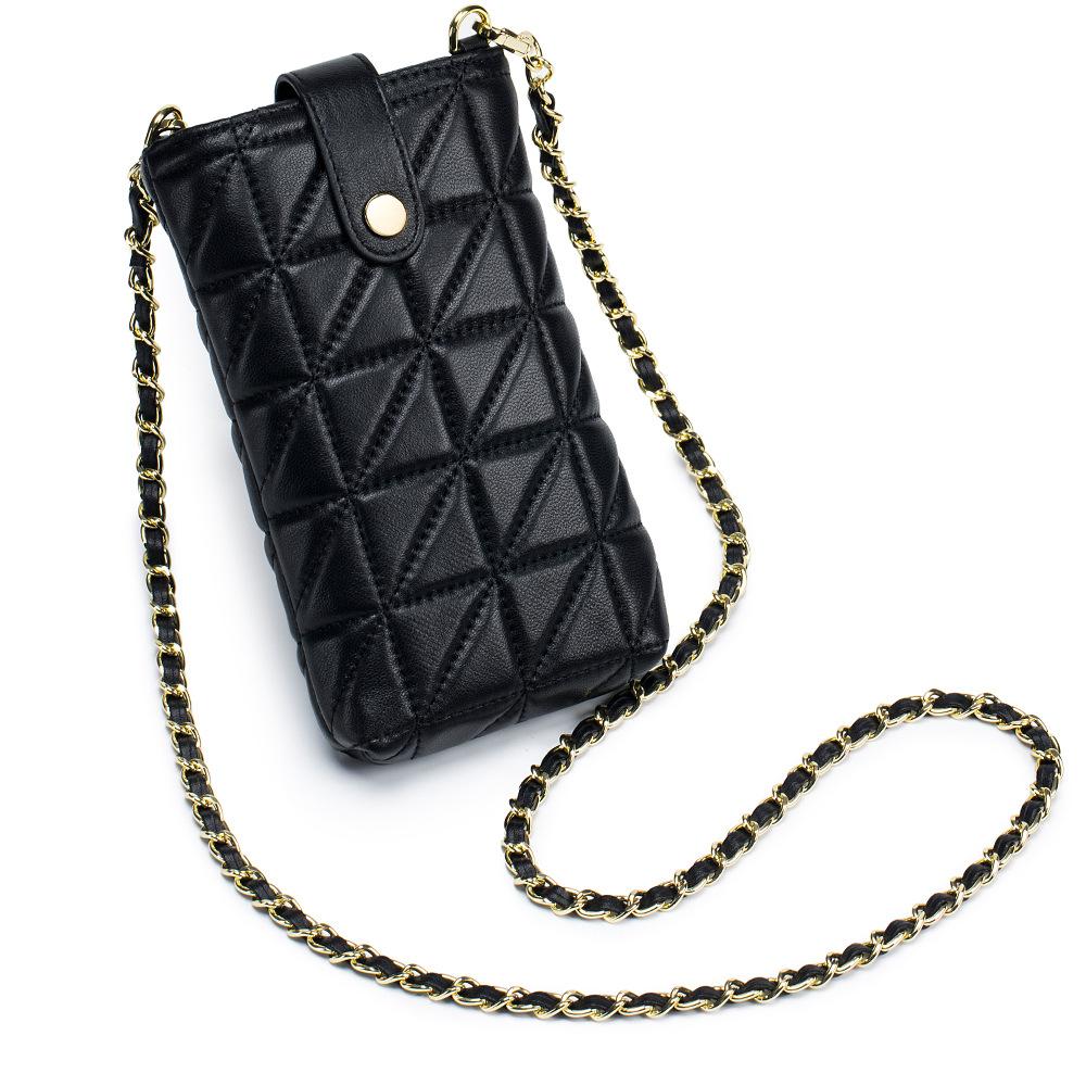 Sheepskin trend mobile phone bag women's bag new fashion diamond embroidered thread chain bag women's small fragrant wind single shoulder