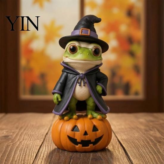 Wooden Wizard Doll Vintage Halloween Figurine, Rustic Witch Zombie Cat Owl Frog Tabletop Table Decor Ornament, Farmhouse Tiered Tray Decoration