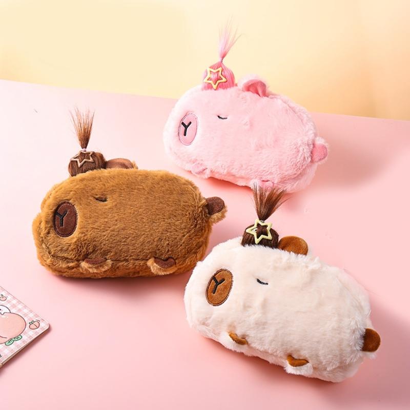 Cartoon Plush Pen Bag Big Capacity Pencil Case, Plush Stationeries Bag Pen Case Zippered Pen Bag Gift for Student Kid
