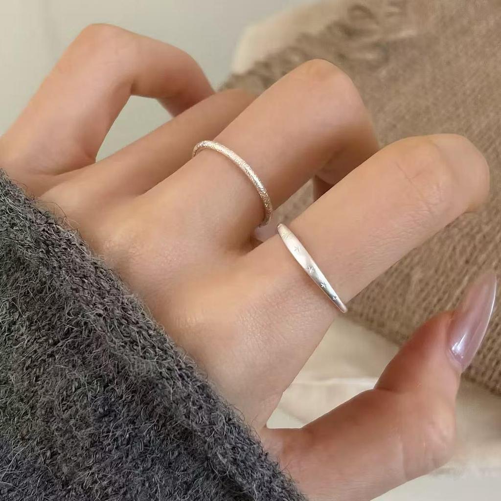 Korean Style Matte Star Sterling Silver Ring - Women's Versatile Stacking Fashion