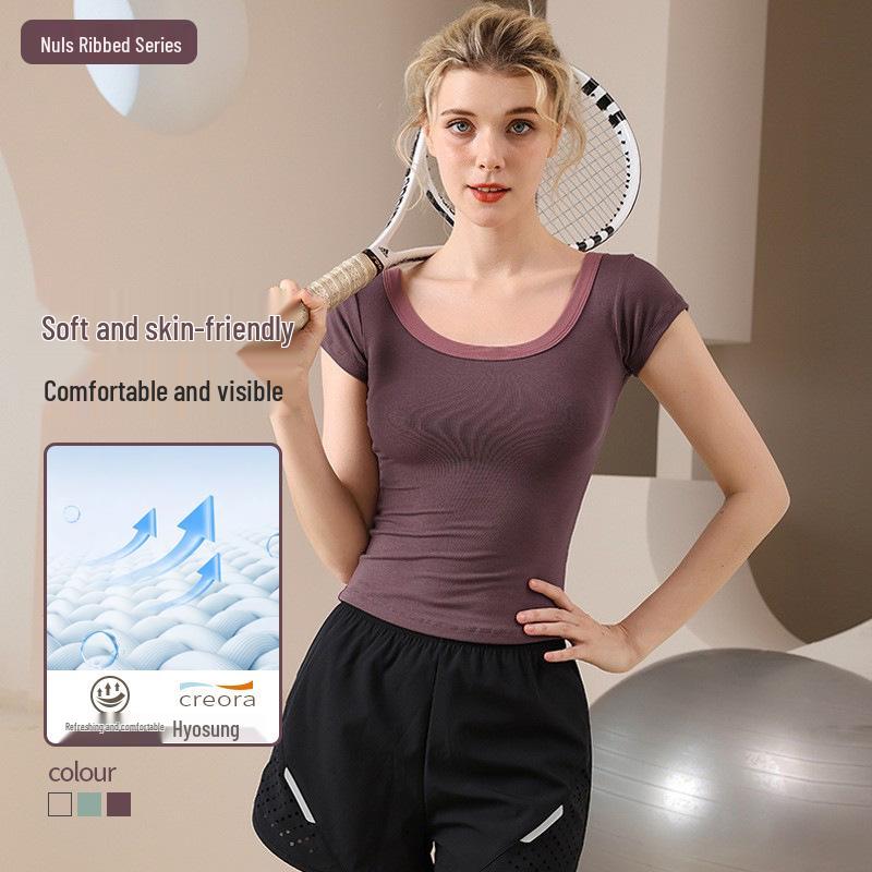 Elastic Cross-Border Yoga Wear: Soft, Thin, Short-Sleeve Sports Pilates T-Shirt, Tight-Fitting Running Top