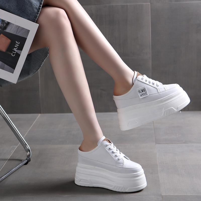 Mote 12CM Damesommersko Slip-on Ekte skinn Mote Kile Tøffel Plattform Kilesandaler Sandaler