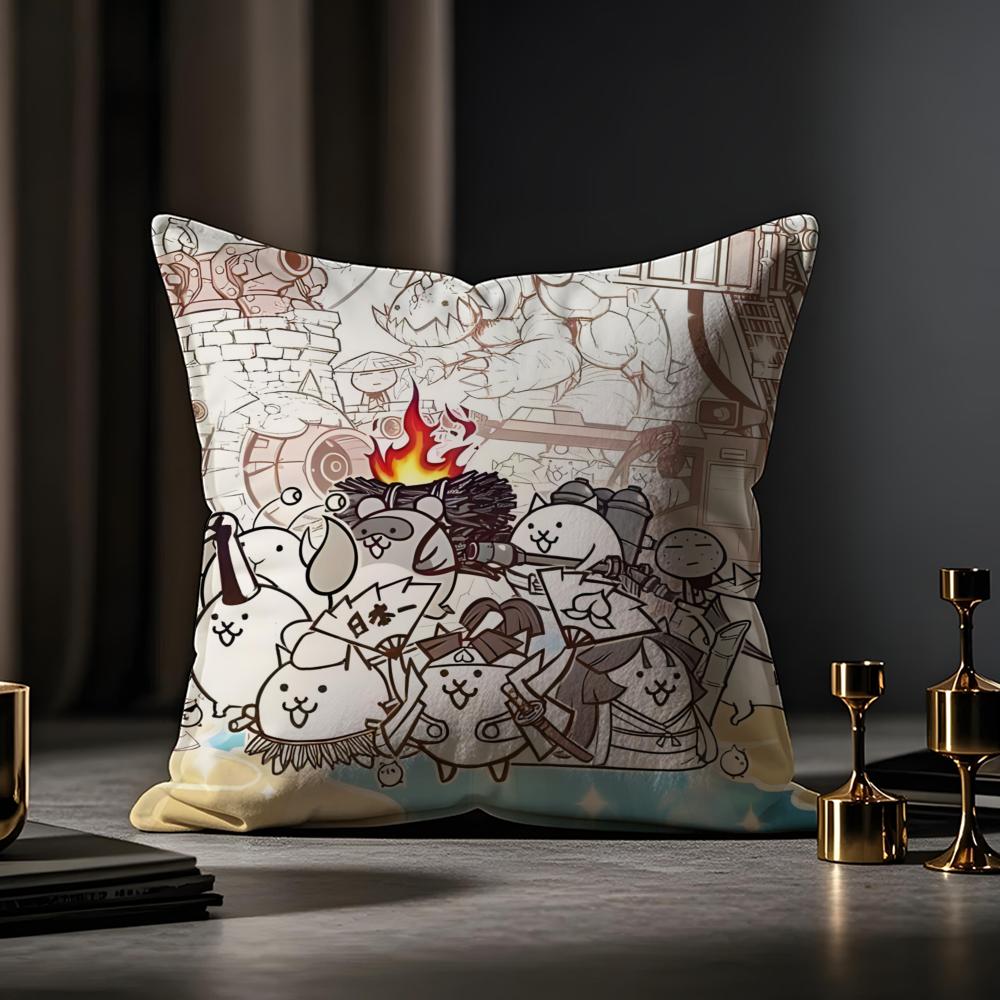 B-Battle Cats Anime Cushion Cover Anti-dustmite Pillowcase Invisible Zipper Silky Short Plush Sofa Cushion Cover