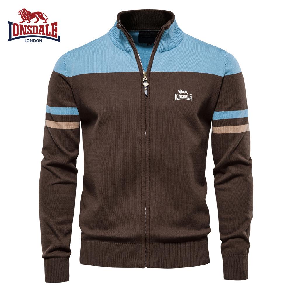 Lonsdale Вышитый осенне-зимний новый вязаный кардиган мужской свитер на молнии вязаный свитер модный тренд мужская одежда S