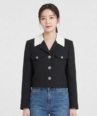 Ecoledeparis Contrast Collar Crop Jacket_Rb34Wjcm35Z