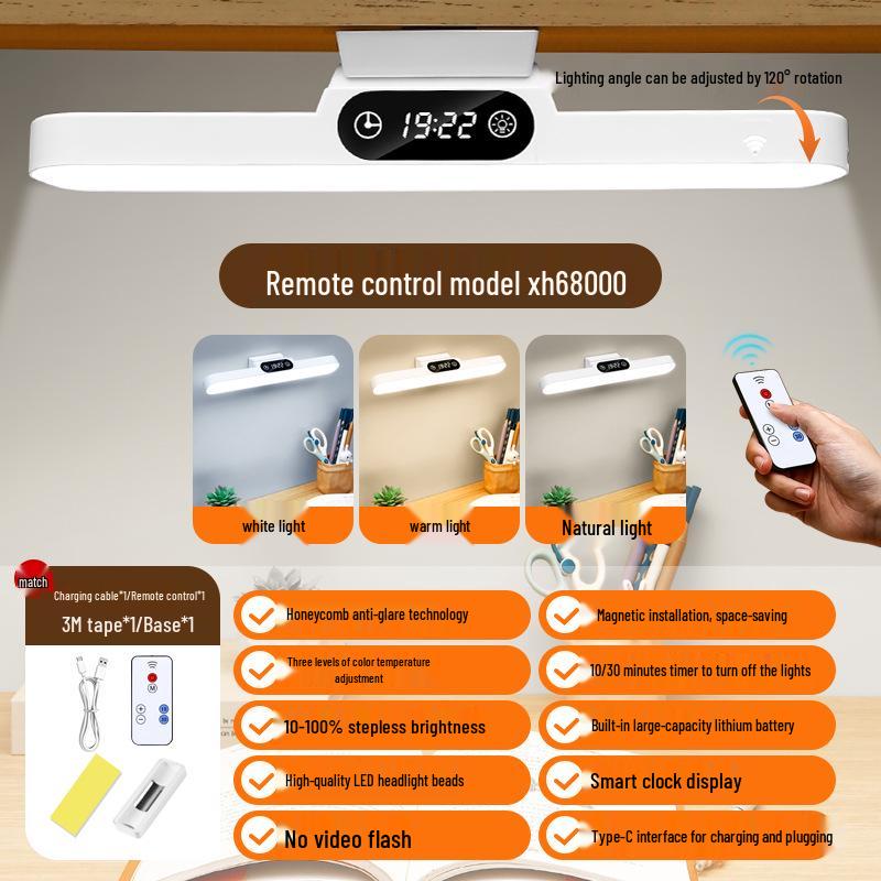 LED Eye Protection Desk Lamp with Clock - Student Study, Bedroom, Dormitory, Bedside Night Light