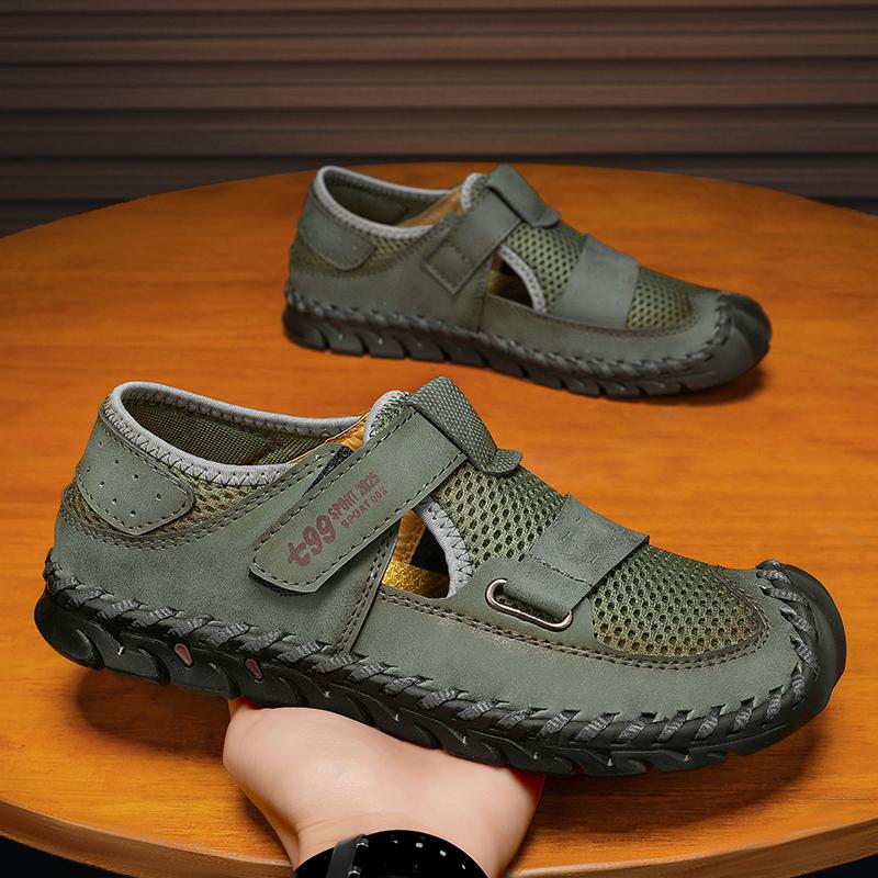

EAEOVCNI Summer Men Sandals Genuine Leather Mens Casual Shoes Outdoor Men Leather Sandals for Men Beach Shoes Roman mens Shoes 48 армія зелений колір