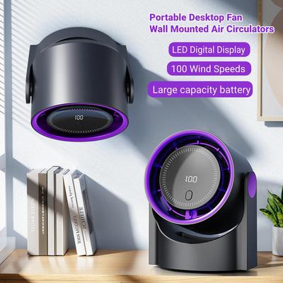 100 Speed Smart Electric Fan Bladeless Fan USB Charging Desktop Silent Wall Mounted Air Conditioner Table Fan For Office Camping