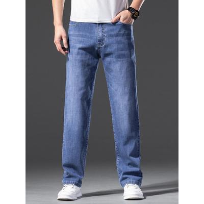 Sommer Herren Dünne Lockere Jeans Klassisch Gerade Grau Blau Business Casual Elastizität Baumwolle Denim Hose Übergröße