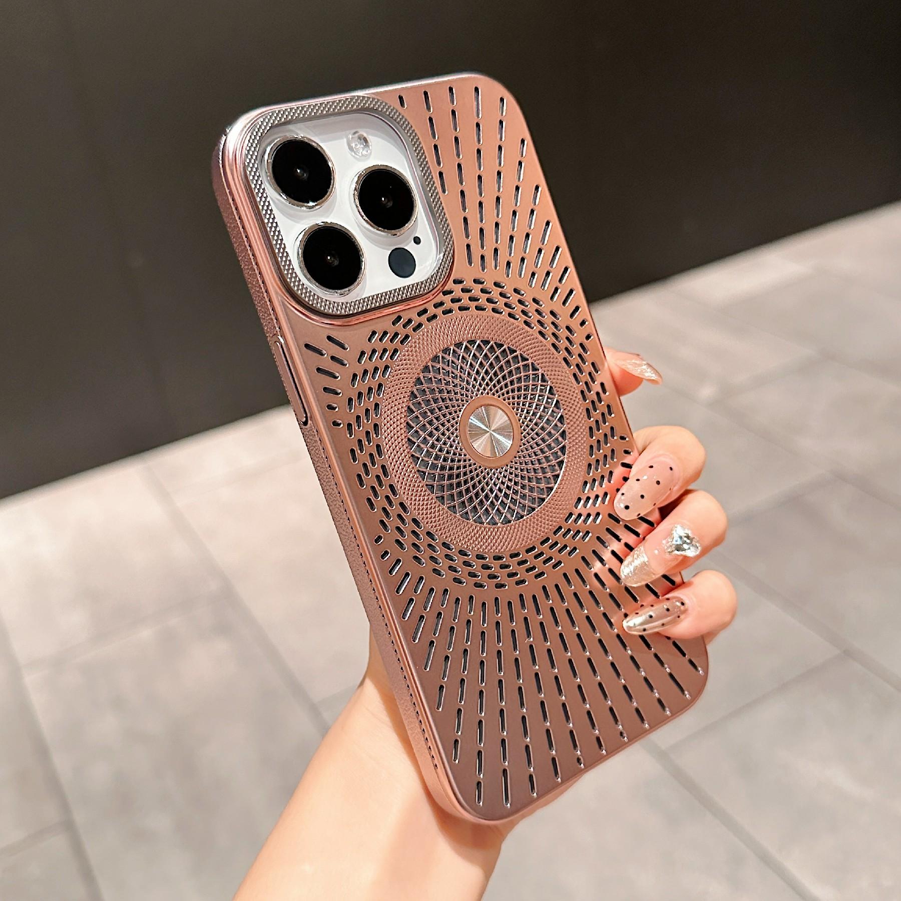 

For iPhone 16 Pro Case Compatible with MagSafe Heat Dissipation Electroplating PC Phone Cover Pink