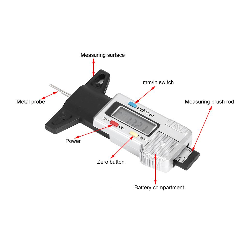 Wheel Thread Depth Gauge 0~25.4mm1in Car Tyre Thread Depth Meter for Multiple PurposeWhite
