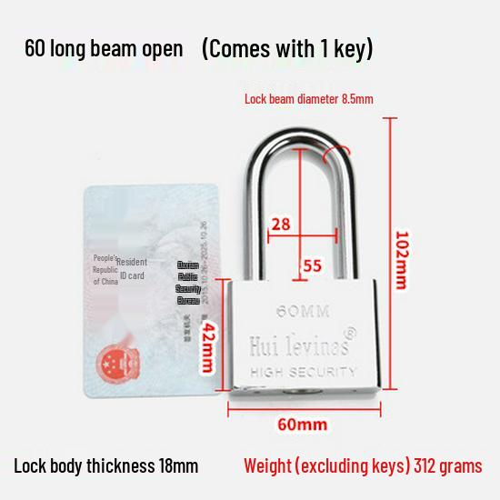 Blade-Shaped Stainless Steel Padlock, Square Head, 30mm, Ideal for Doors, Dorm Rooms, Cabinets, Long-Shank Anti-Theft Design.