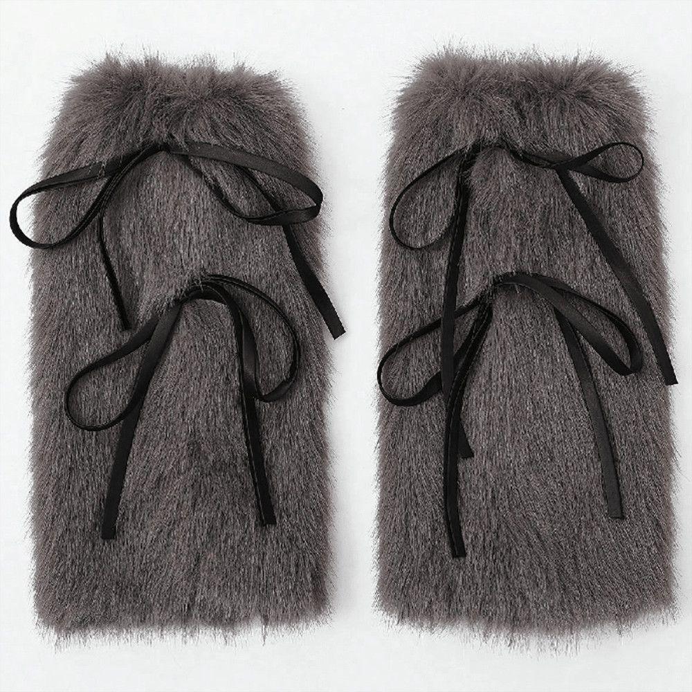 Women's Leg Warmers Autumn and Winter Warm Fur Plush Calf Socks with Bowknot Faux Fur Socks Mid-Tube Stacked Socks Boots