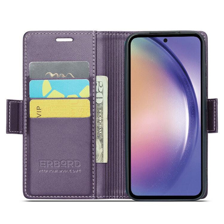 Samsung Galaxy A55 Case, ERBORD Glossy Litchi, Wallet Flip Case, Purple