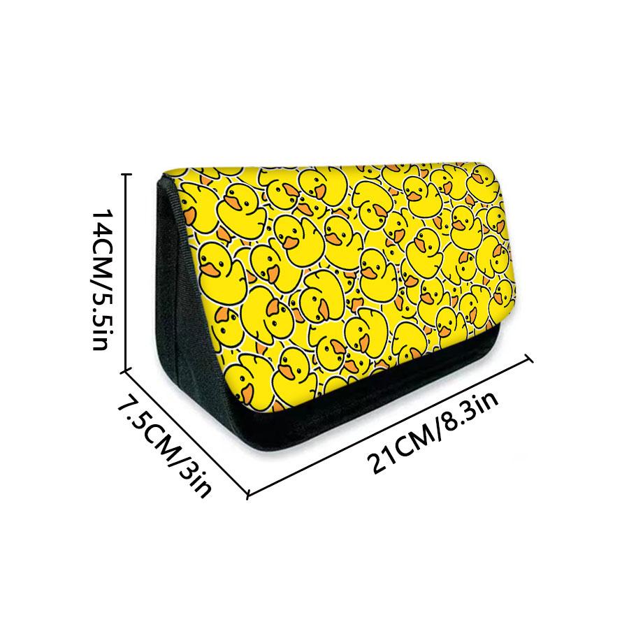 New Yellow Duck Triangle Double-layer Flip Pen Case for Boy/Girls Best Gifts 2D Flat Cartoon Pen Bag School Supplies