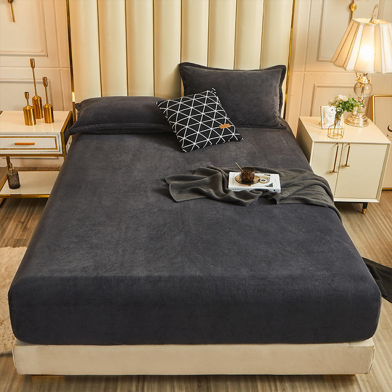 WOSTAR Winter warm plush fitted sheet elastic mattress cover fluffy flannel bed linens couple luxury double bed bedding 160x200