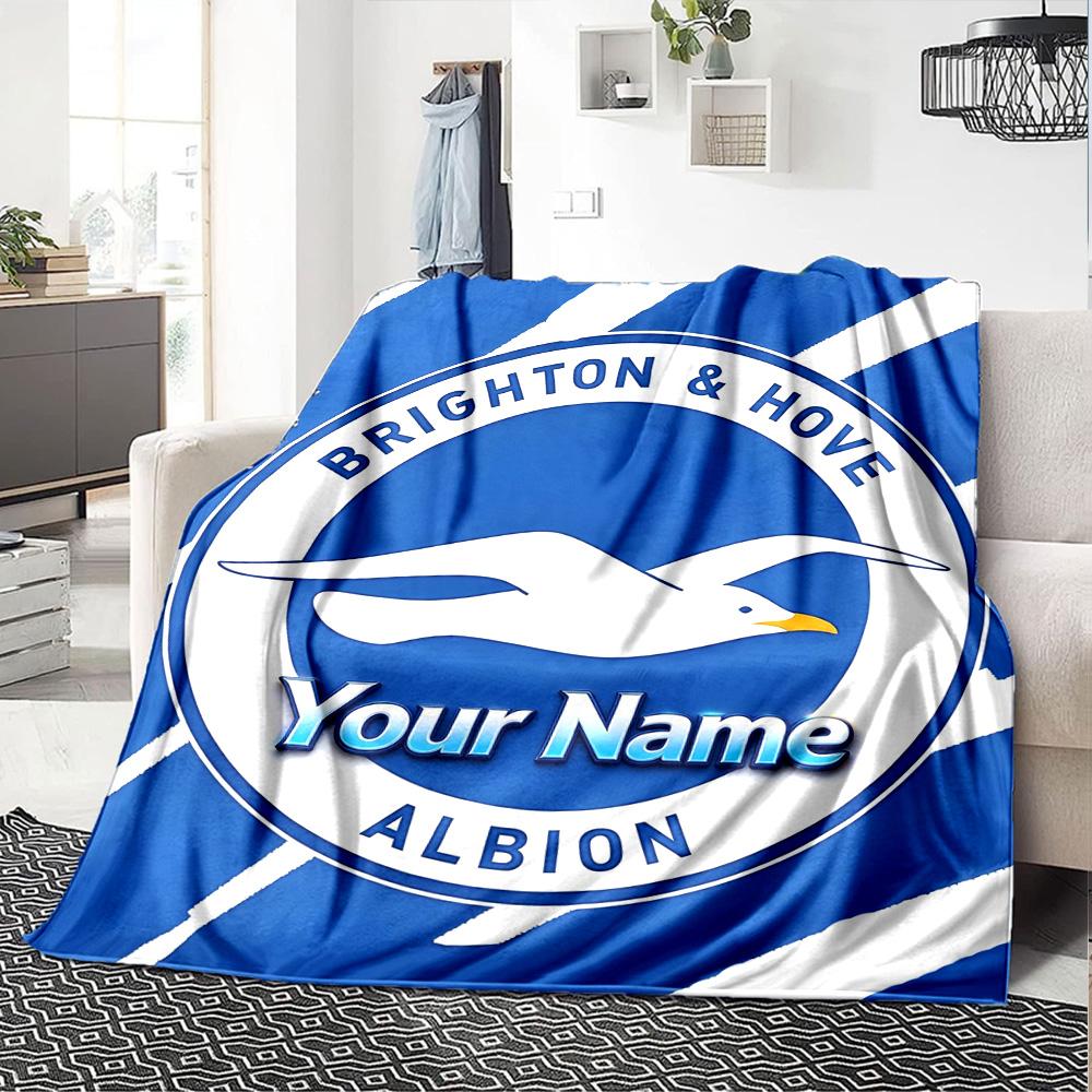 1pc Brighton & Hove Albion F.C. Blanket with Custom Name, Gift, for Men and Women, Soft Blanket, Good for Sofa Bed Couch Travel, Lightweight Flannel B