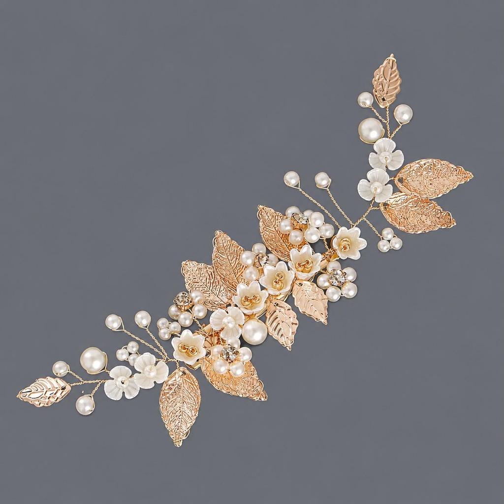 Handmade Flower Hair Clip with Alloy, Pearl and Drip Oil - Bridal Wedding Headwear Accessory