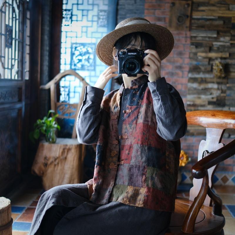 

Осенний женский жилет Johnature в нищенском стиле, лоскутный жилет в китайском стиле, свободный льняной воротник, винтажный жилет One Size