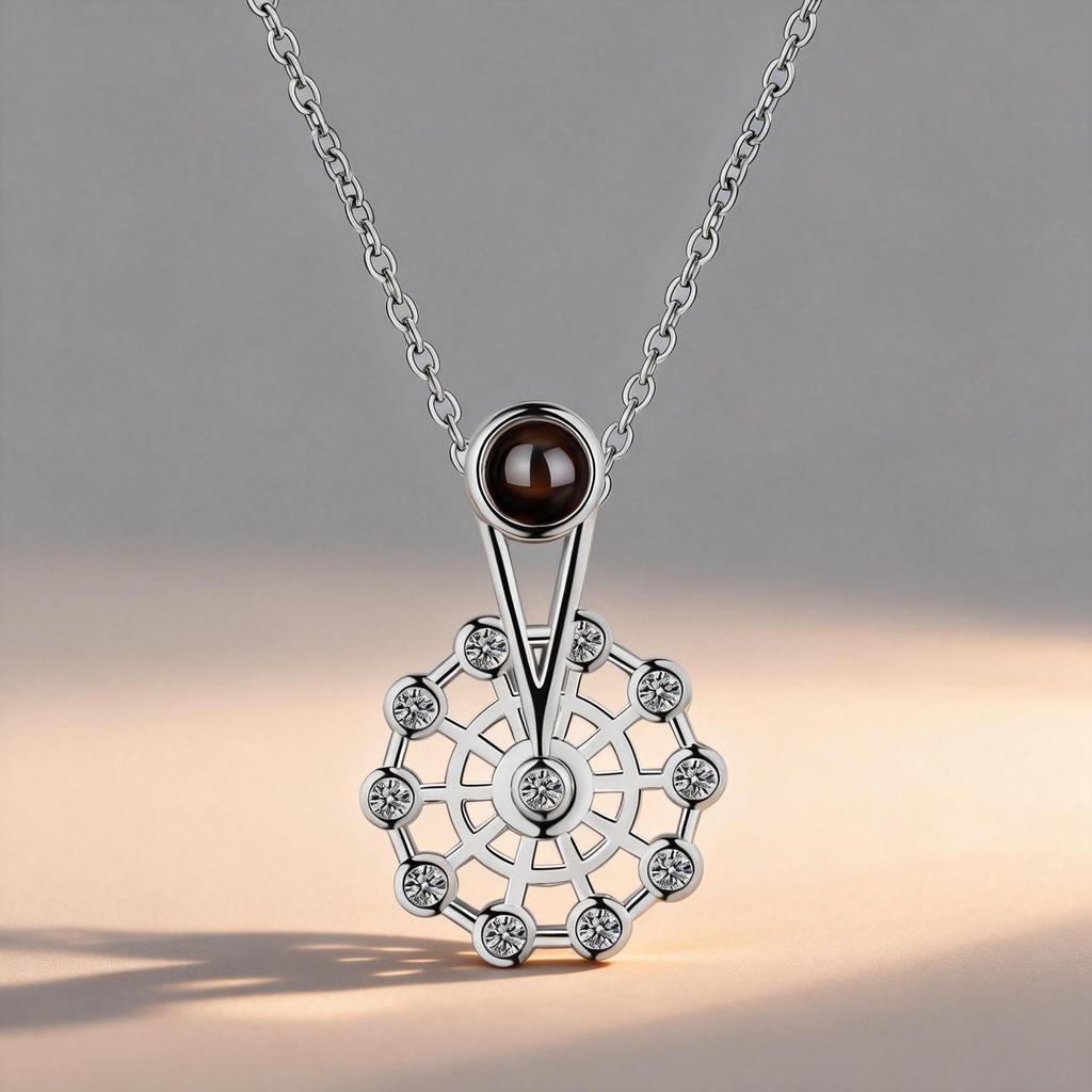 Ferris Wheel Projection Necklace: Women's Titanium Steel Clavicle Chain with Zircon, Displays 'I Love You' In 100 Languages