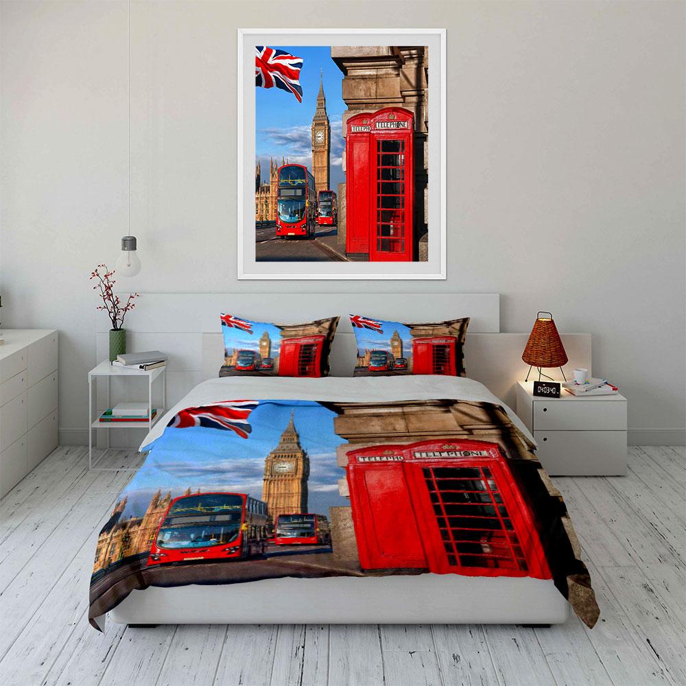 Union Jack, Big Ben, Busse. Bettwäsche-Sets Bettbezug-Sets Bettbezüge Kissenbezüge(1*Bettbezug 2*Kissenbezüge ohne Bettdecke)