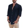 Camicia Casual da Uomo S Vintage a Collo Alto a Manica Lunga Monocolore
