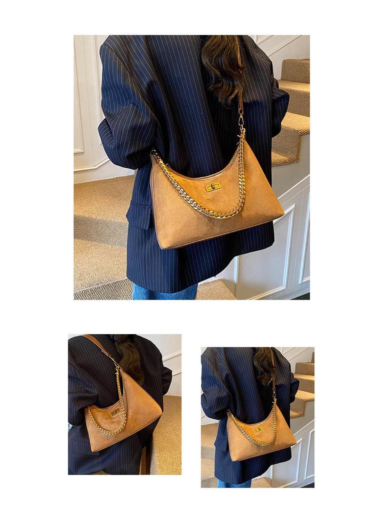 2025 Suede Retro Velvet Women's Crossbody Shoulder Bucket Bag - Large Capacity, Chain Strap, Autumn/Winter Collection