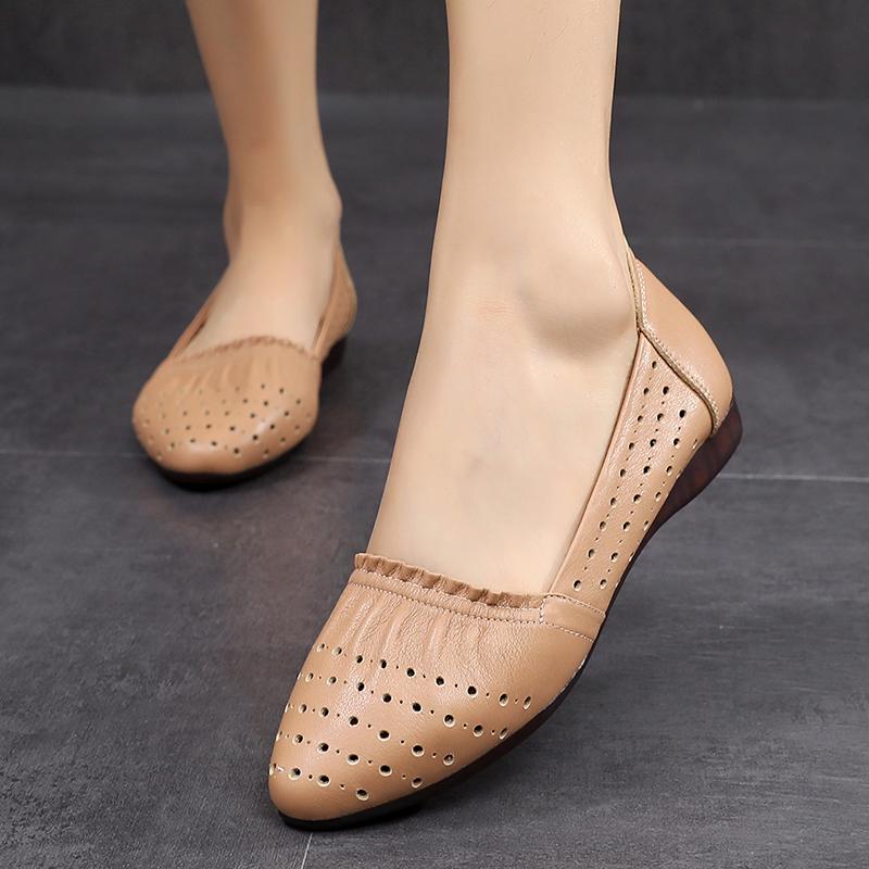 Fashion GKTINOO Women Hollow Flat Shoes Casual Loafers Female Fashion Moccasins Slip On Breathable Comfort Genuine Leather Ladies Shoes