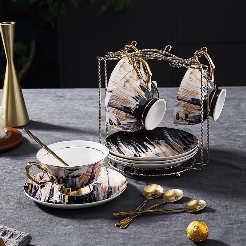 Exquisite Wood Grain Ceramic Tea Set with Saucer - Premium Bone China Cup for Afternoon Tea