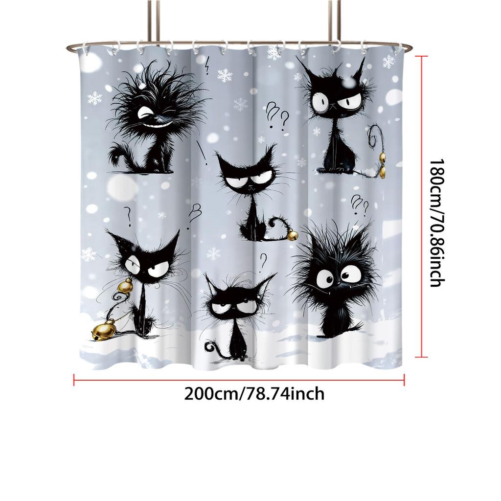 1pc Cute Cartoon Cat Print Waterproof Shower Curtain Hanging Curtain 12 Hooks Multi Size Decoration Machine Washable
