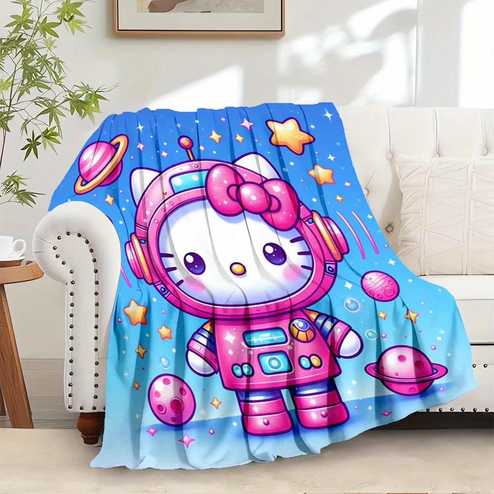 

For Astronaut, Hello Kitty, Space AdventureAnime-Themed Flannel Blanket, Glam Style, Digital Print, All-Season Comfort, Tear-Resistant, Knit 130x150cm