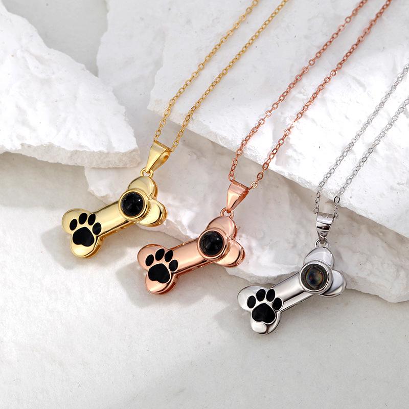 Silver "I Love You" Projection Dog Paw Necklace - Cute Pet Print Sterling Pendant, Christmas Gift