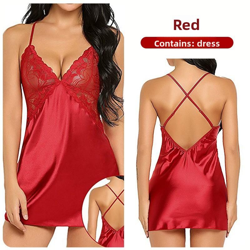 Damen Sexy Ärmelloses Rückenfreies Nachthemd mit Überkreuztem Rückendesign