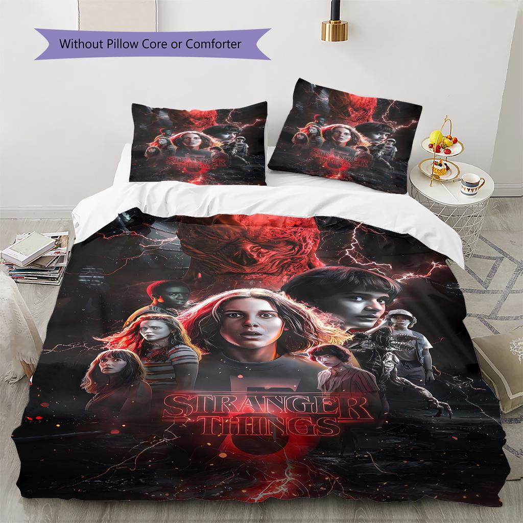 Stranger-thing Pattern Bedding Quilt Set Quilt Cover Pillowcase Home Decoration Gift (1 * Duvet Cover + 2 * Pillowcase, Without Core)