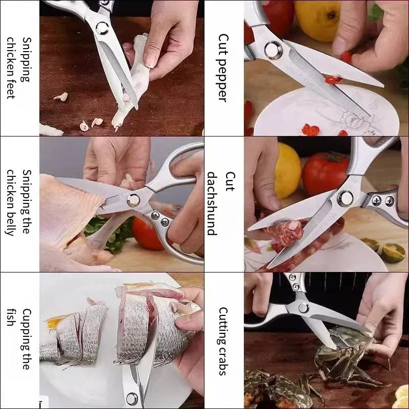Kitchen Scissors Stainless Steel Strong Chicken Bone Scissors Multifunctional Fish Killing Dedicated Household Food Scissors SK5