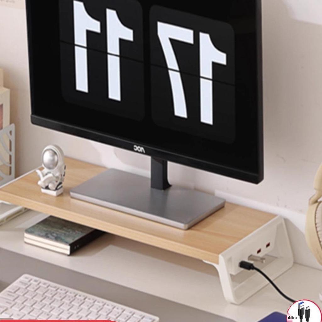 Verstellbarer USB-Monitorständer für Schreibtisch: Ergonomischer Bildschirmständer mit Ablage