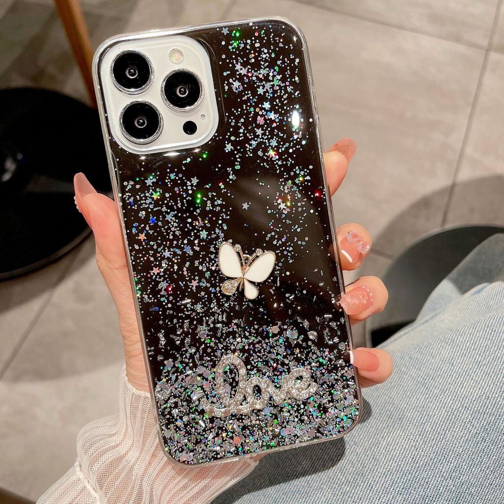 Applicable To Apple 13 15Promax Butterfly Glitter Mobile Phone Case iPhone12 XSAMX Epoxy Protective Case 14